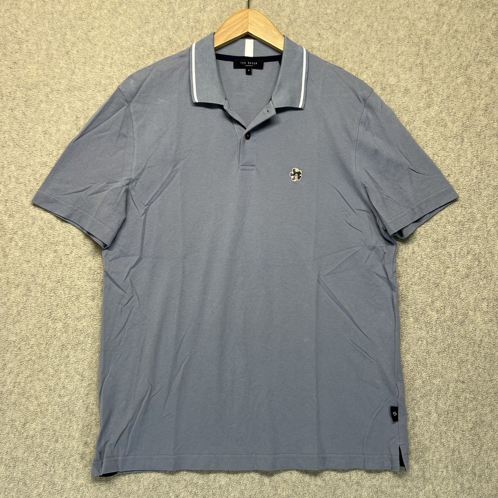 Ted Baker London Men's Polo Shirt Blue Short Sleeve Cotton Size 4‎ Large